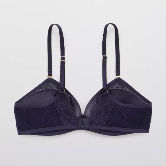 Aerie Real Power Wireless Push Up Slumber Party Lace Bra Navy Blue 36D - Picture 13 of 13